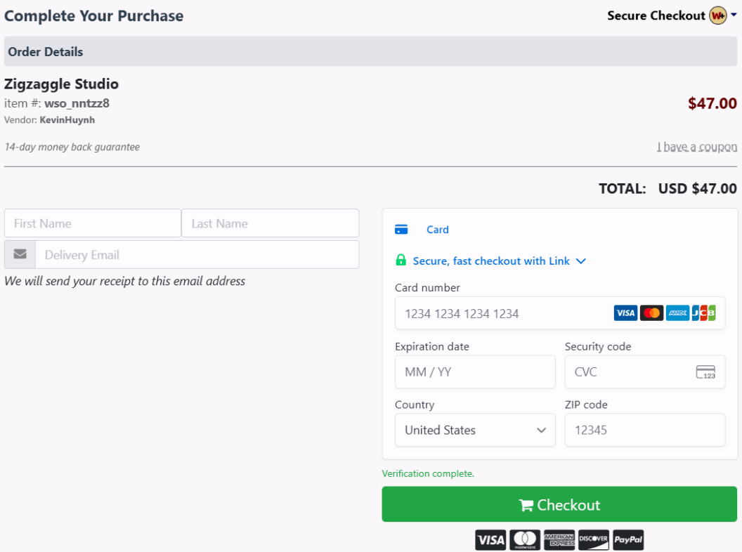 Zigzaggle Studio-checkout-page